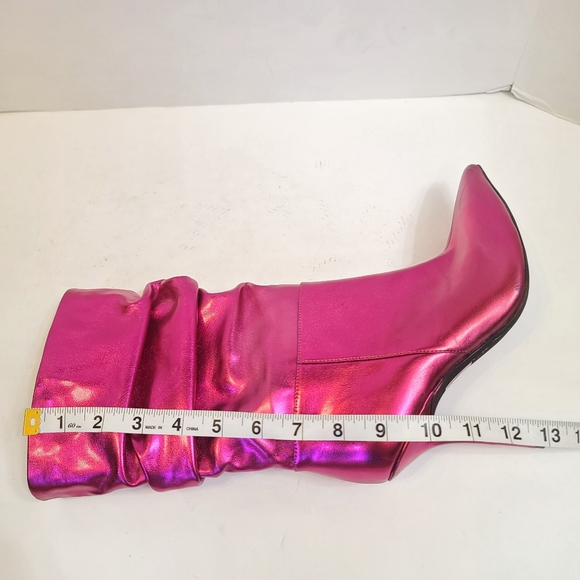 Jeffrey Campbell | Guillo Ruched Heeled Boots in Fuchsia Metallic Pink Size 7 - Picture 15 of 16